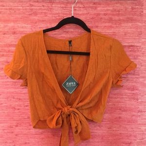 Orange tie crop top